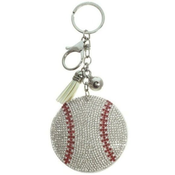 Puffed Rhinestone‎ Baseball Key Chain Purse Charm - Picture 8 of 8